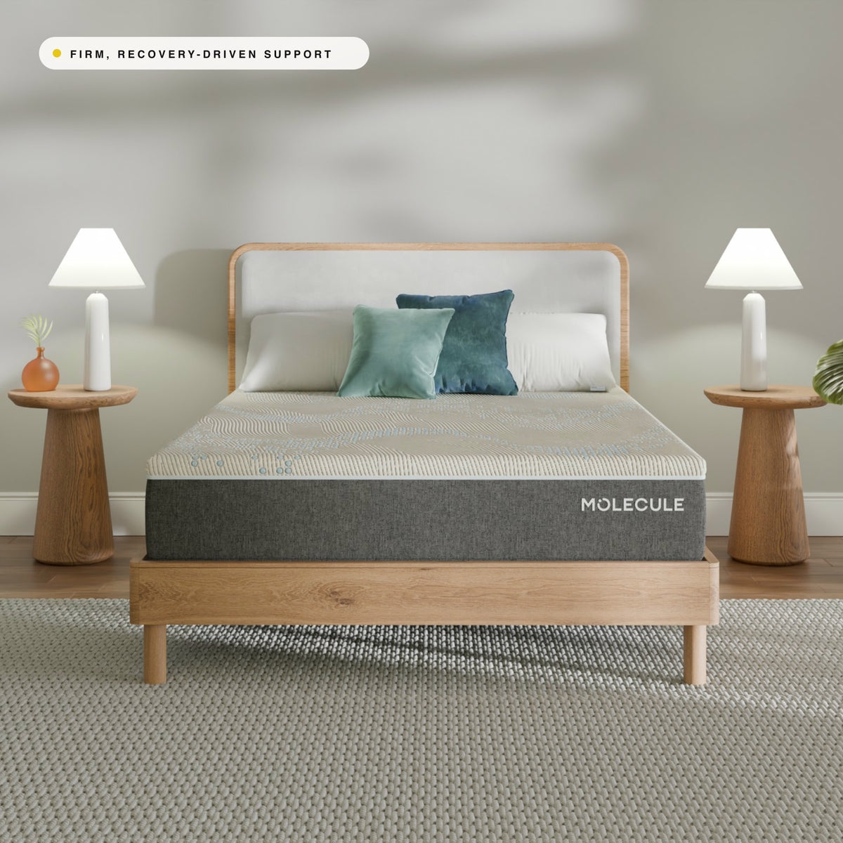 MOLECULE Reflex 11 mattress on a bed frame in a bright modern bedroom