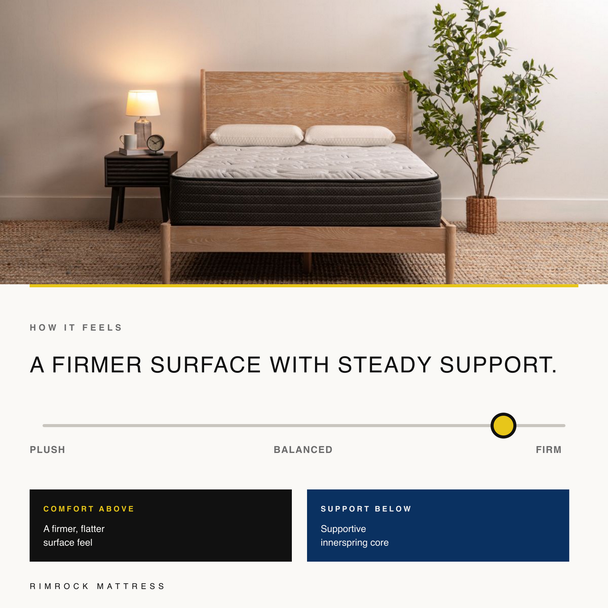 Cottage Firm firmness scale with a firmer surface and supportive innerspring core.