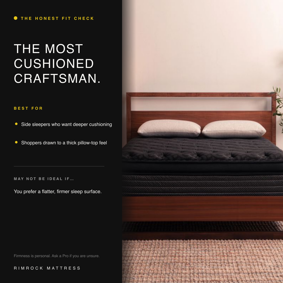 Craftsman Jumbo Pillow Top fit guide for side sleepers who want deeper cushioning.