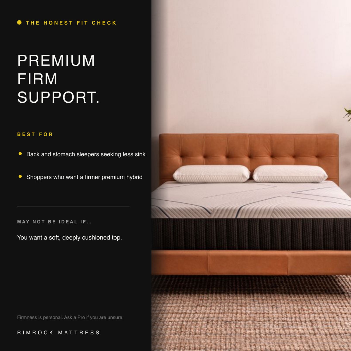 Loft Firm hybrid mattress fit guide for back and stomach sleepers seeking less sink.