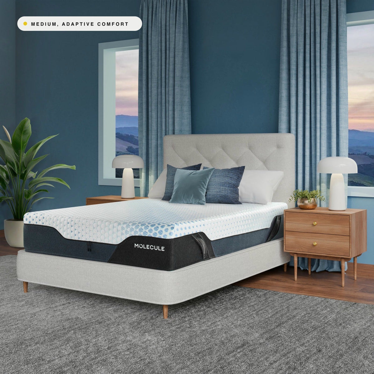 MOLECULE Engage Pro Hybrid 13 mattress in a bright bedroom, part of the MOLECULE lineup at Rimrock Mattress in Billings, Montana