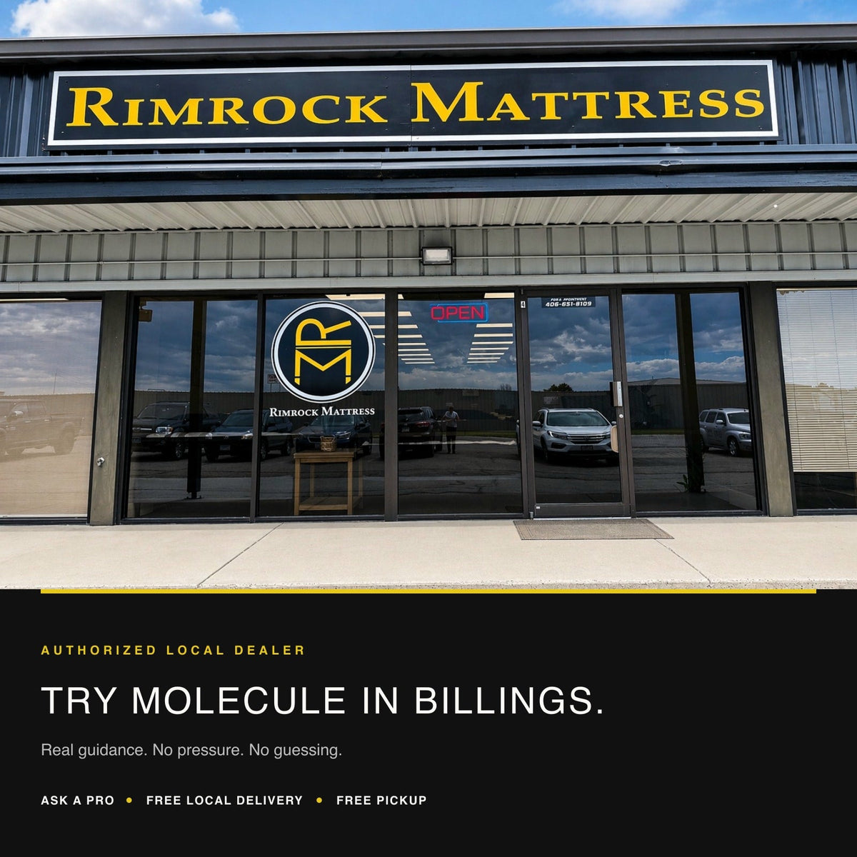 Rimrock Mattress storefront at 547 S 20th St W in Billings, Montana, where mattresses are picked up in store