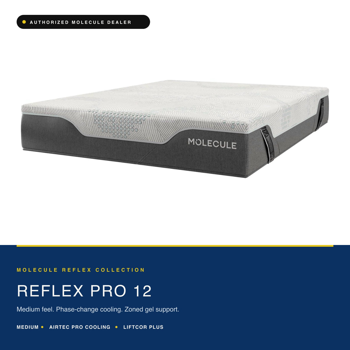 Three-quarter view of the MOLECULE Reflex Pro 12 medium all-foam mattress on a plain background