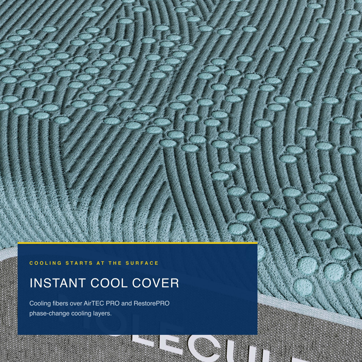 Close-up of the Instant Cool Cover fabric on the MOLECULE Reflex Elite Hybrid 14 mattress