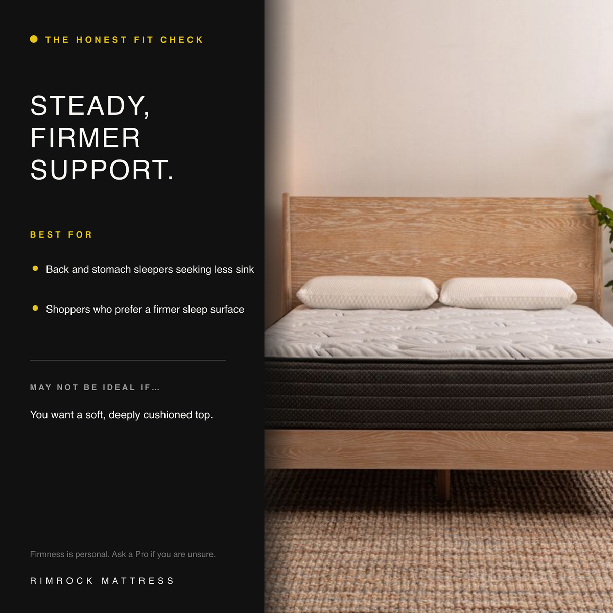 Cottage Firm mattress fit guide for back and stomach sleepers seeking less sink.